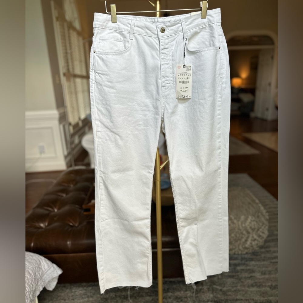 NWT Zara women’s straight fit denim jeans white size 10